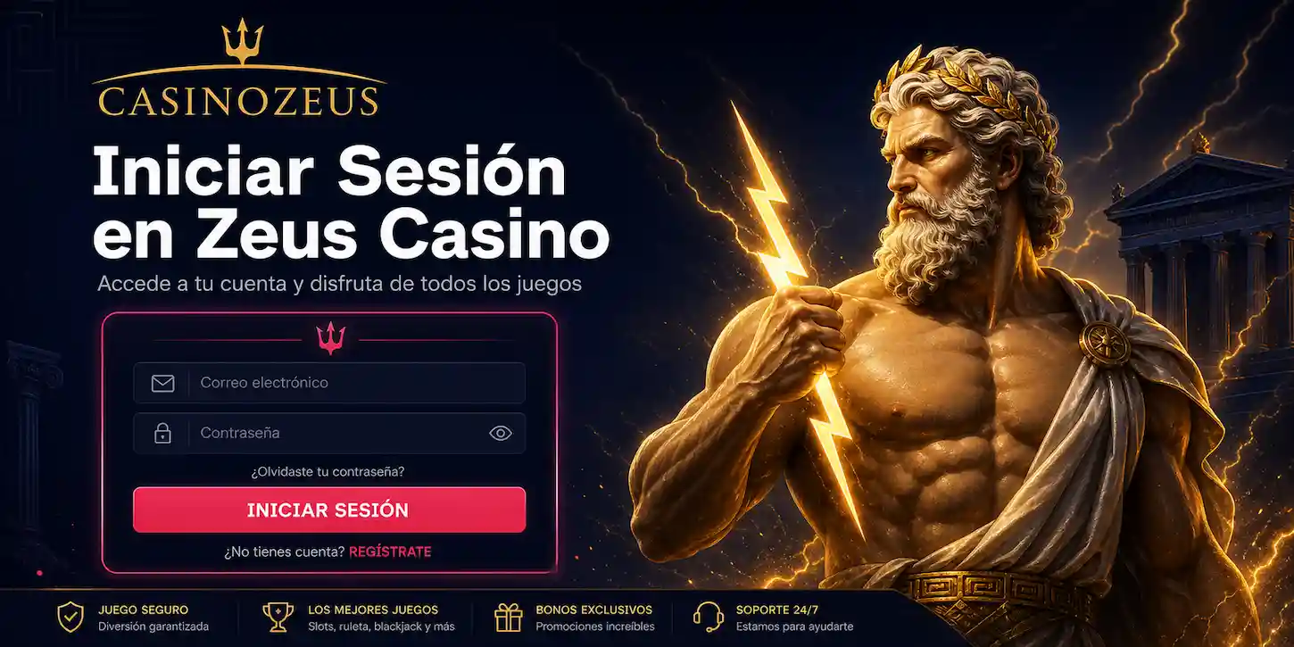 Pantalla de inicio de sesión en Zeus Casino Argentina con campos de usuario y contraseña sobre fondo oscuro y logo dorado.